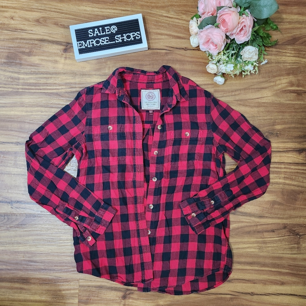 Women's Red Plaid Button Up Shirt